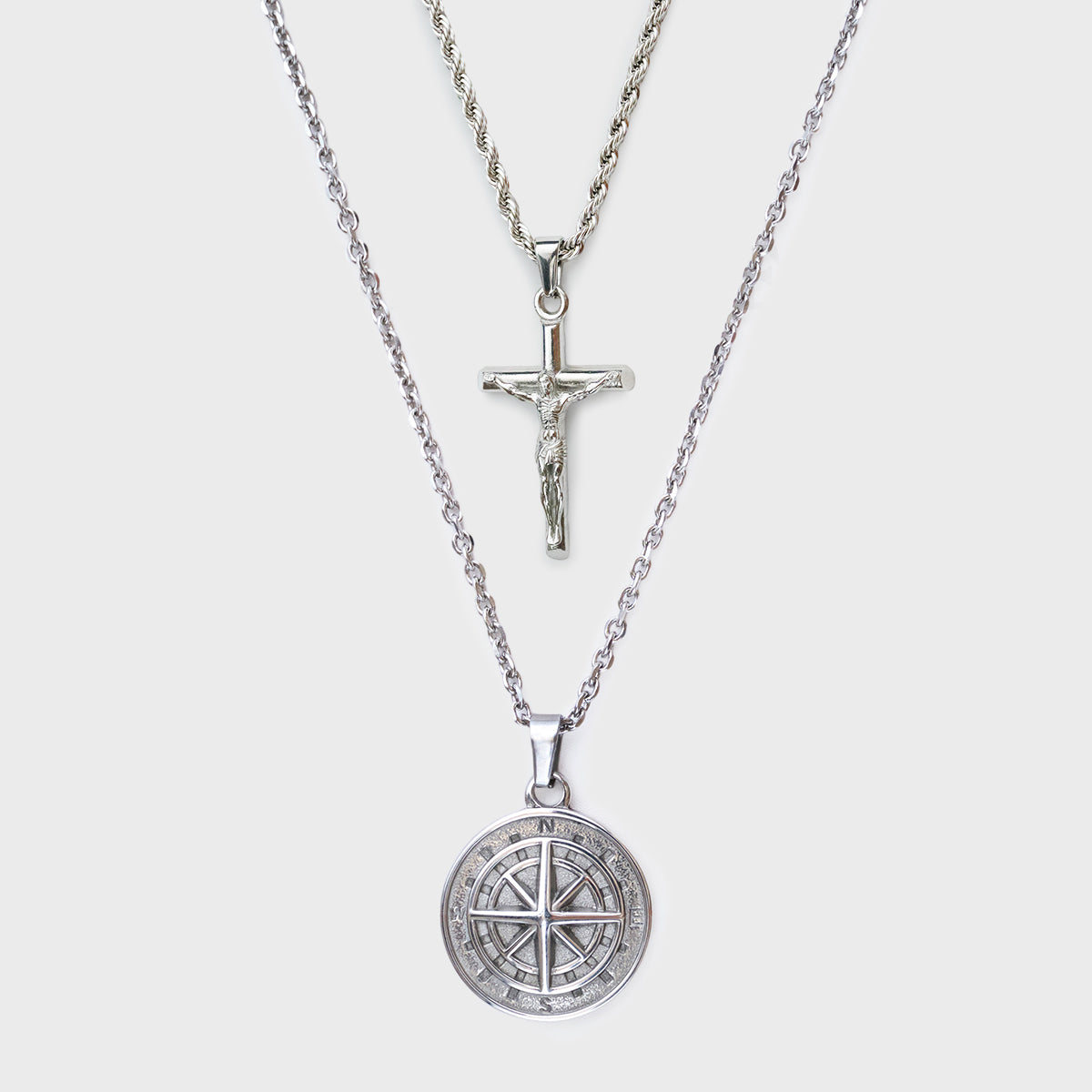 compass x crucifix set(silver)