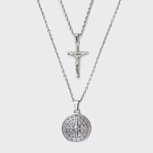 COMPASS X CRUCIFIX SET(SILVER)