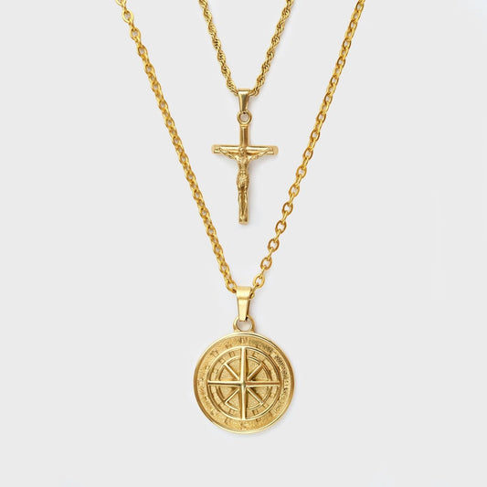 COMPASS X CRUCIFIX SET(GOLD)