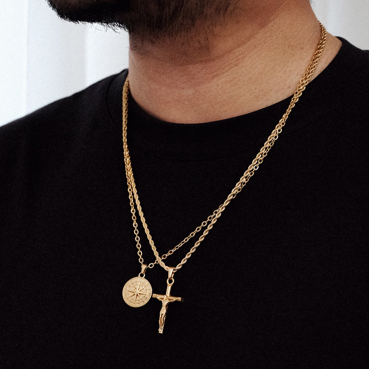 compass x crucifix set(gold)